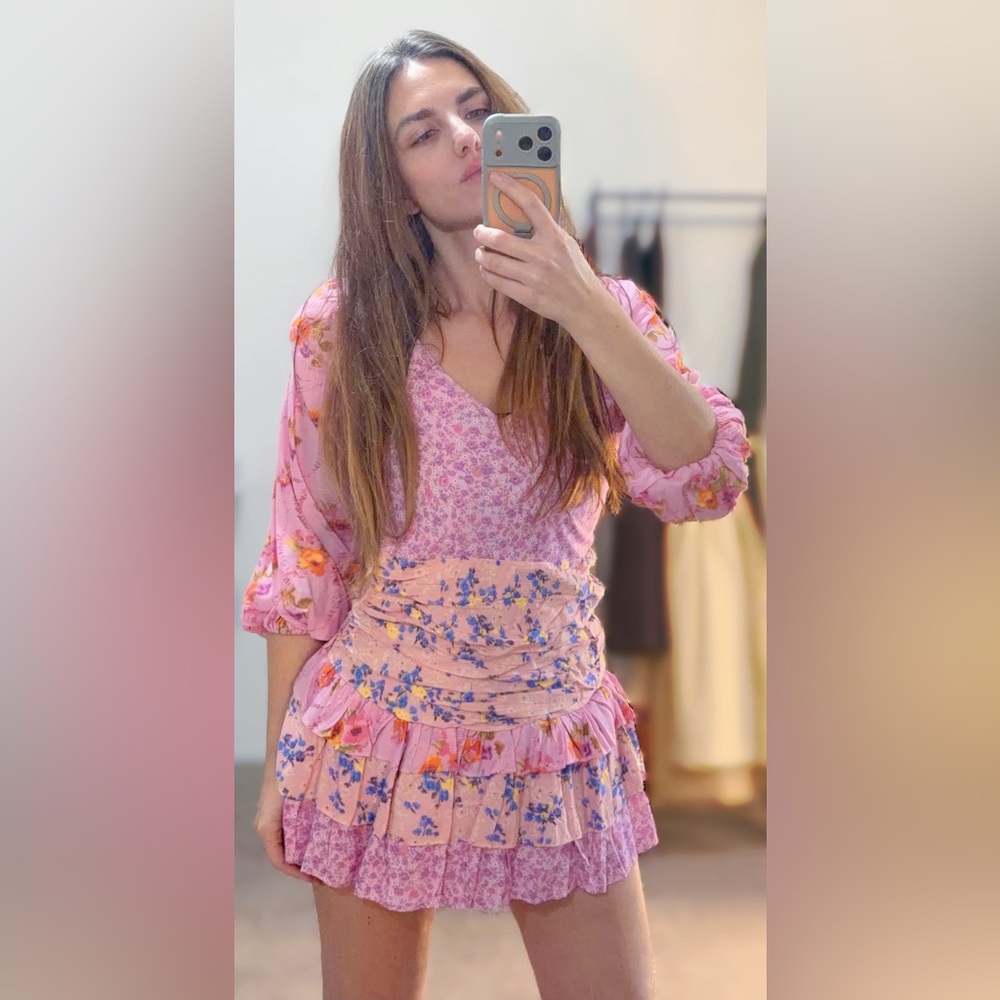 🎀For Love Bell Floral Pink Dress with Ruffle Details sz S